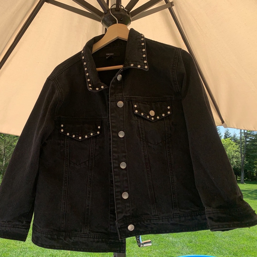 black studded oversized jean jacket